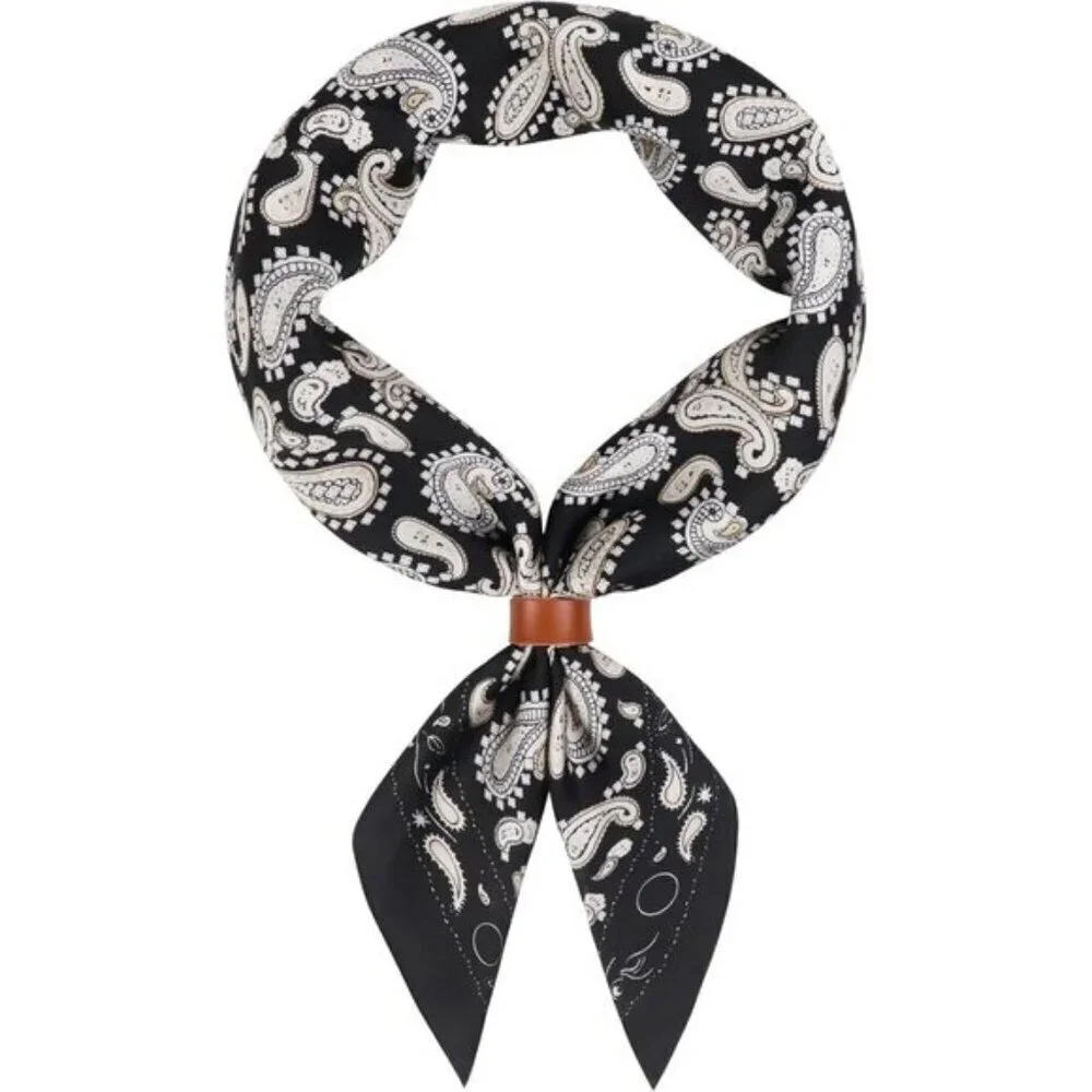 ⚡Men Black Sperry Necktie 27.5 Inches Cowboy Scarves Pocket Square Silk Bandanas